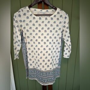 J Jill Floral Print White and Blue Women's Top Size M